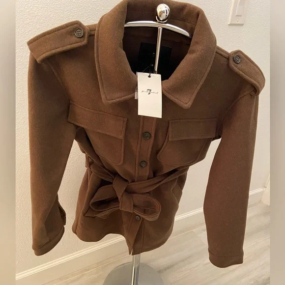 7 For All Mankind Cognac Brown Pea Coat, Sz. M, NWT, $325 MSRP - Picture 4 of 9